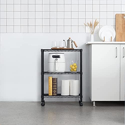 3 Tier Wire Shelving Unit Storage Rack, Metal Heavy Duty Utility Organizers, Organization Units for Metal Shelves, Pantry, Garage, Laundry Racks Durable Shelf Stand, 14"W x 24"L x 30"H, Black