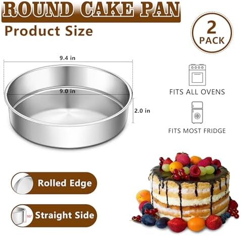 LIANYU 9 Inch Round Cake Pan Set of 2, Stainless Steel Layer Pan for Baking