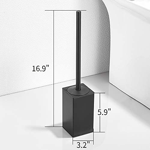 Freestanding Toilet Brush Holder for bathrooms 304 Stainless Steel Toilet Brush Stand Square Storage and Organization Rust Resistant 17-inch high Matte Black Finished