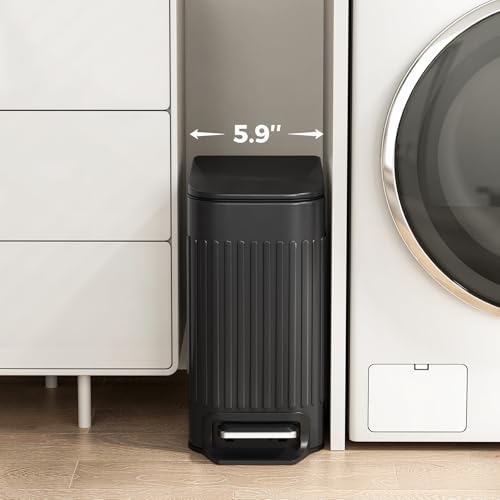 TrashAid Small Black Bathroom Trash Can with Lid Soft Close & Pedal, 1.6Gal