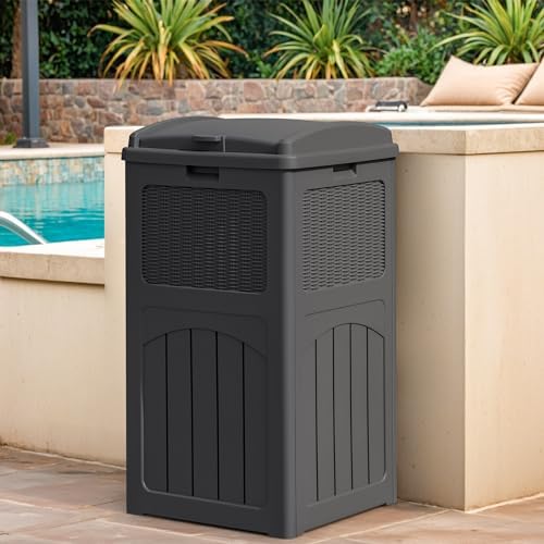Greesum 33 Gallon Outdoor Trash Can with Lid, Waterproof Design, Gray