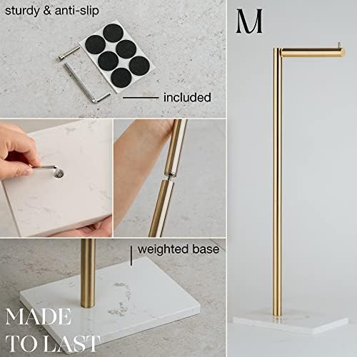 MARMOLUX ACC Free Standing Gold Toilet Paper Holder Stand Storage | 4 Jumbo Roll Bathroom Hardware Toilet Tissue Organizer | Stainless Steel Bathroom Decor Accessory-White Marble Base