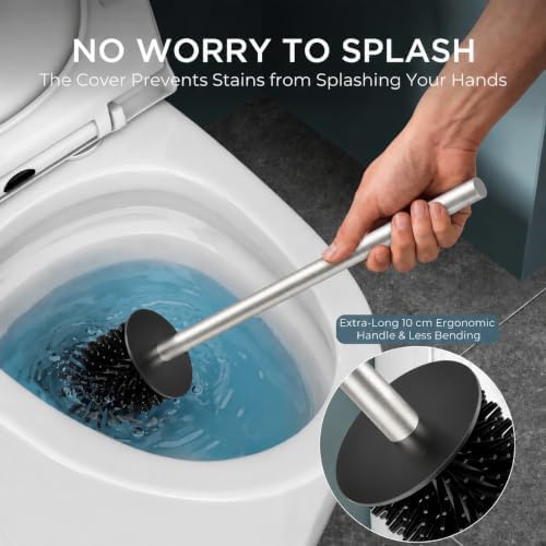 FORIOUS Stainless Steel Toilet Bowl Brush Scrubber and Holder Set Short