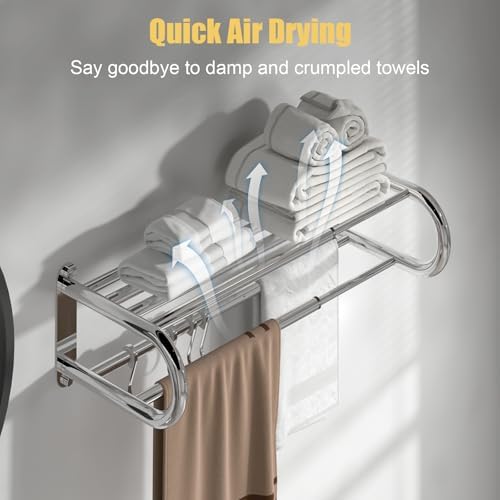 BESy Adjustable Bathroom Towel Rack with Shelf, Towel Bar, Chrome