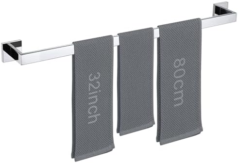 LANC 32-Inche Long Towel Bars for Bathroom Wall Mounted Polished Chrome Bath Towel Racks Stainless Steel Silver Towel Rails for Kitchen Square Towel Holder Total-33.5” Towel Hanger, A8804CP-8P1