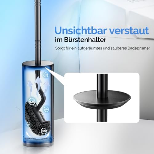 HAMITOR Toilet Brush and Holder Set Wall-Mounted Under Rim Deep Cleaning