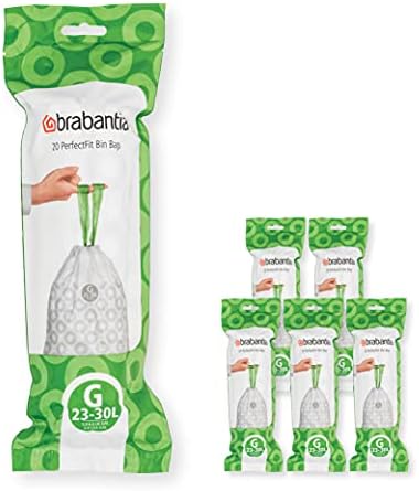 Brabantia PerfectFit Trash Bags (Size G/6-8 Gal) Thick Plastic Trash Can Liners with Drawstring Handles (120 Bags)