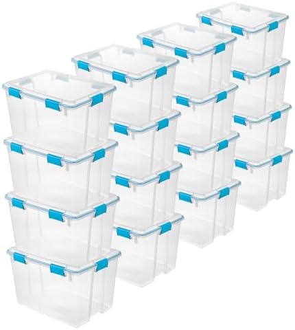 Sterilite Gasket Storage Box with Lids for Home & Office, 80 Quart, 16-Pack