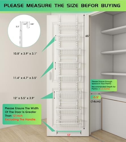 Mefirt White 12 Inch Wide Narrow Over The Door Pantry Organizer