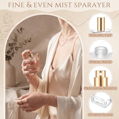 Domensi 15 Pack 50 ml Glass Square Perfume Bottle Empty Bulk, Gold
