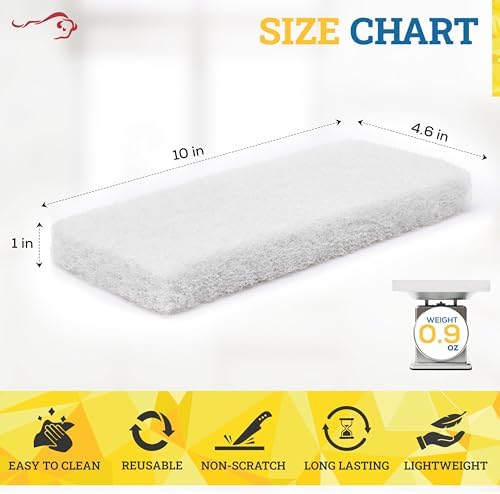 KLEEN HANDLER Light Duty Cleaning Scrub Pad, White, Pack 5, 10 x 4.6 in