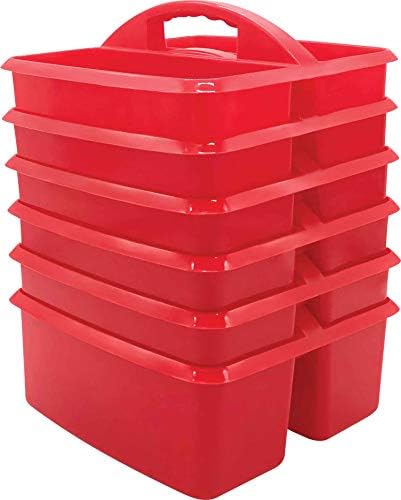 Teacher Created Resources Red Portable Plastic Storage Caddy 6-Pack for Classrooms, Kids Room, and Office Organization, 3 Compartment