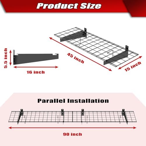 WALMANN 2-Pack Wall Mount Shelves, 45x15 in Wall Mounted Storage Shelves