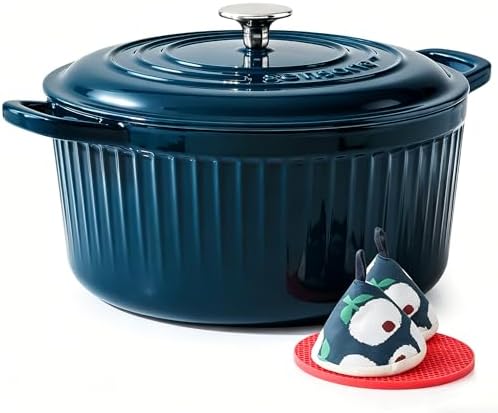 SENSARTE 3.5QT Enameled Cast Iron Dutch Oven Pot with Lid&Cotton Potholders