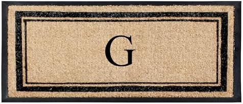 A1 Home Collections Natural Coir & Rubber Hand-Flocked Monogrammed Doormat - Heavy Duty Anti-Shedding Front Door Mat, Thick & Durable Entrance Mat - G, 30” x 60”