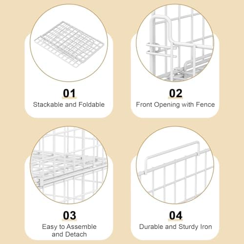 4-Tier Stackable Closet Organizers and Storage Basket - Foldable Closet Shelf Organizer System, Sturdy Metal Space-Saving Clothes Storage Bins for Wardrobe, White