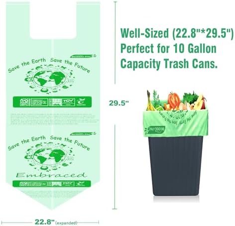 BEIDOU-PAC 8-10 Gallon Compostable Trash Bags, 120 Count, Compost Bags Kitchen Trash Bags with Handle, Sturdy Garbage Bags Food Scrap Waste Bags, ASTM D6400, US BPI Certified