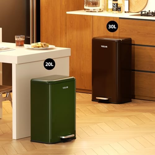 Kitchen Bathroom Trash Can - 8 Gallon Stainless Steel Garbage Cans with Foot Pedal, Recycling Bin with Lid for Office Bathroom Decor