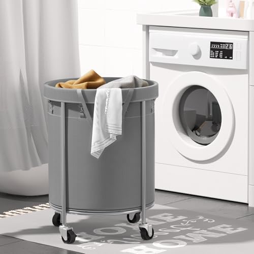 Aduanbang 170L Laundry Basket with Wheels, Rolling Hamper with Removable Bag & Steel Frame, Round Laundry Cart with 4 Casters & 2 Brakes, Ideal for Bedroom, Bathroom & Laundry Room