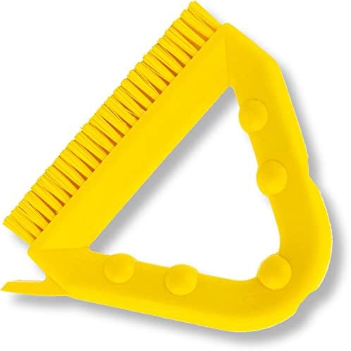 SPARTA Plastic Commercial Grout Brush, Triangle-Shaped Scrub Brush with Scraper and Two Threaded Holes for Attaching Handle (Sold Separately), 9 x 7 x 7 Inches, Yellow, (Pack of 4)