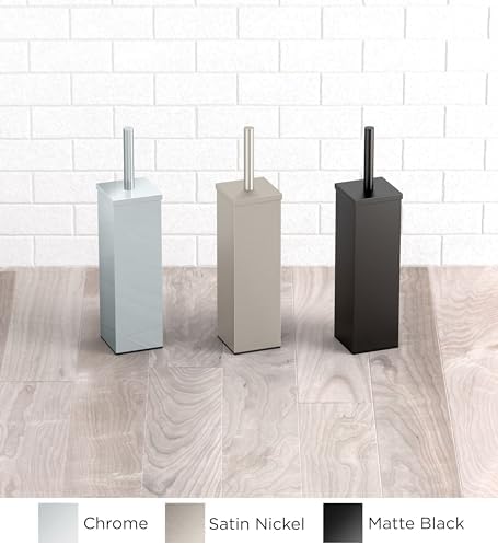 Gatco 1488MX Toilet Brush Holder for Bathroom, Square Freestanding Toilet Bowl Brush Canister with Modern Decorative Design, Matte Black