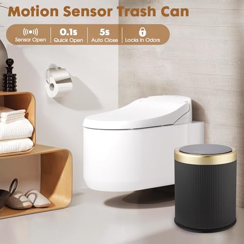 Automatic Bathroom Trash Can with Lid,Small Wastebasket Gold Black