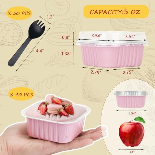 LNYZQUS 5oz Mini Cake Pans with Lids and Spoons, Disposable Brownie Tins