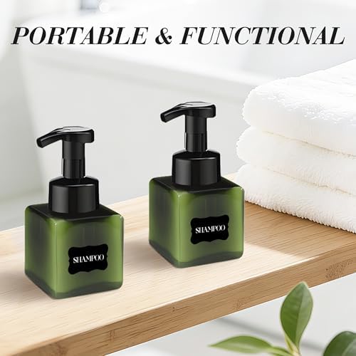 8.5 oz Foaming Soap Dispenser Plastic Foaming Pump Bottle, Refillable Dispenser with Plastic Pump, Empty Hand Bottles for Liquid Soap, Shampoo, Bathroom,Hotel,Restaurant (60, Green)