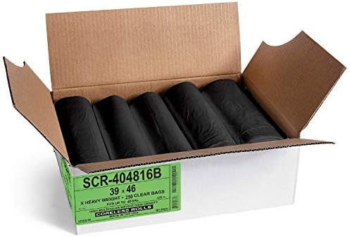 Aluf Plastics 45 Gal Black Trash Bags, 16 Micron (EQ.), 39" x 46" (250 Pk)