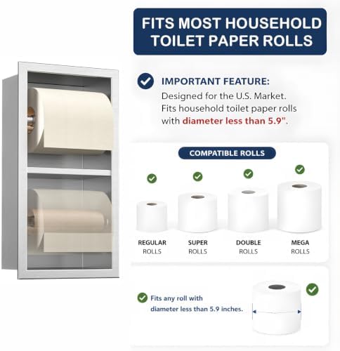 Recessed Toilet Paper Holder Brushed,Dual Roll Tissue Toilet Holder