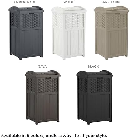 Suncast 33 Gal, Wicker Hideaway Trash Can, Secure Lid, Cyberspace Gray
