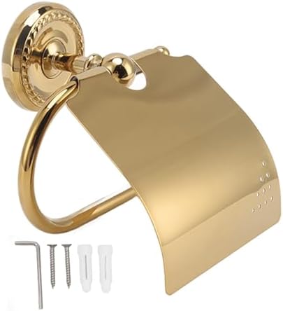 Antique Gold Toilet Paper Holder, Vintage Brass Bathroom Toilet Paper Roll Holder Wall Mount Toilet Tissue Holder with Cover Metal Tissue Roll