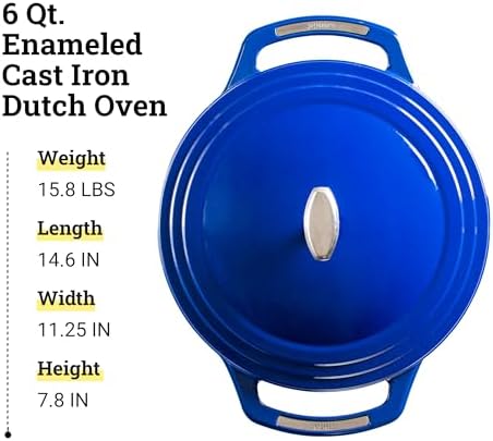 Lodge USA Enamel 6 Quart Dutch Oven, Smooth Sailing