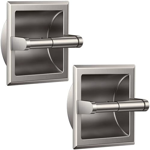 FORIOUS Recessed Toilet Paper Holder for Mega Rolls, 2 Pack Brushed Nickel
