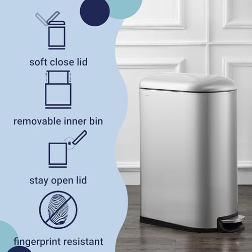 happimess Roland Mini 2.6 Gal Step Trash Can Soft-Close, Platinum Silver