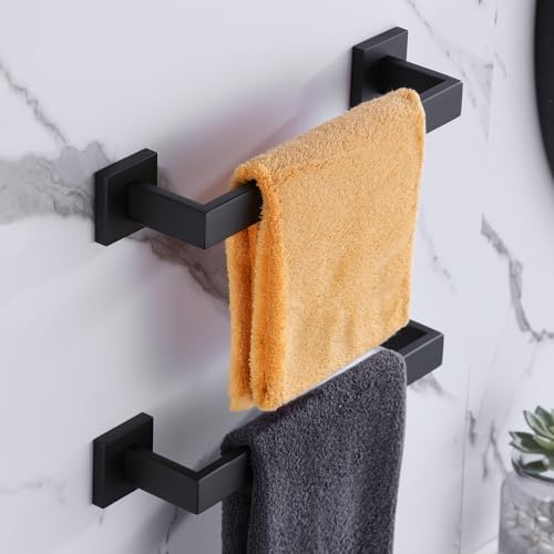 LANC 12-Inche Towel Bars for Bathroom Total Mounted Matte Black Bath Towel Ring Stainless Steel Total-14” Towel Rails for Kitchen Hand Towel Holder Racks Hanger Towel Rods, A8804MB-3P1