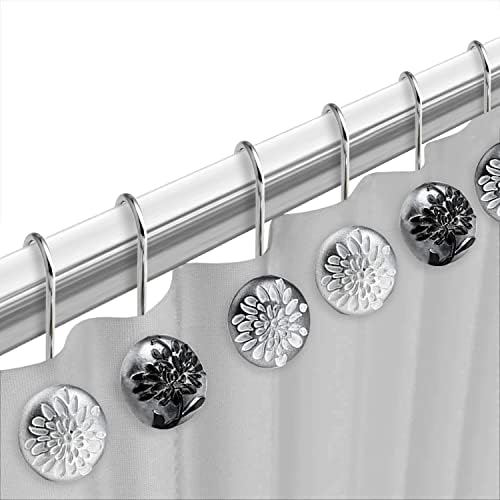 Zahari Home 13pc Erica Bathroom Fabric Shower Curtain Sets Bathroom Shower Curtain & 12 Shower Bathroom Hooks Modern Classic Luxury Contemporary Decor Grey Shower Curtain Stylish Bath Sets