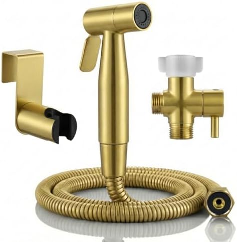 BARROCK Handheld Bidet Sprayer for Toilet, Stainless Steel Metal Made Baby Cloth Diaper Spraying Kit, Bathroom Toilet Bidet Attachment Set for Bathing Pets and Feminine Hygiene, Brushed Brass Gold