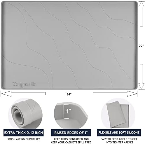 Heavy Duty Silicone Under Sink Mats for Kitchen Waterproof 40" x 22", Extra Thick Under Sink Rubber Mat Drip Tray, Raised Edge Under Sink Liner,Prevent Drips, Leaks, Spills,Grey
