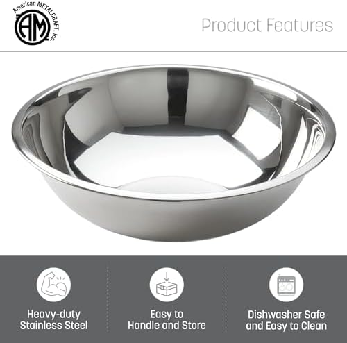 American Metalcraft 16" Stainless Steel Mixing Bowl - 13-Quart Durable Metal Bowls for Mixing, Large Stainless Steel Bowl