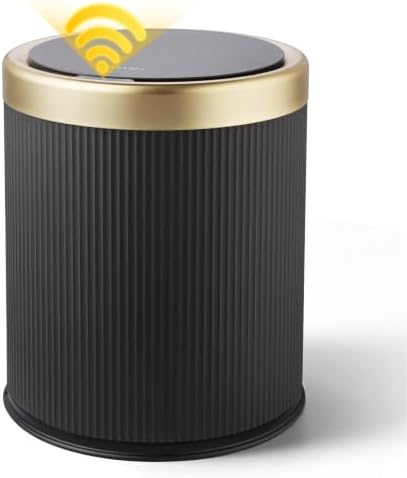 Automatic Bathroom Trash Can with Lid,Small Wastebasket Gold Black