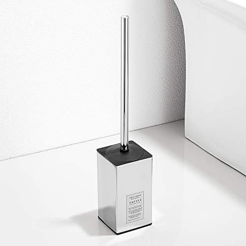 Freestanding Toilet Brush Holder for bathrooms 304 Stainless Steel Toilet Brush Stand Square Storage and Organization Rust Resistant 17-inch high Polished Chrome Finished