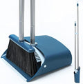 TreeLen Standing Dustpan and Broom Set with 52 Inch Long Extendable Handle for Cleaning Home, Interiors, Kitchens, Office Lobby Floors, Blue