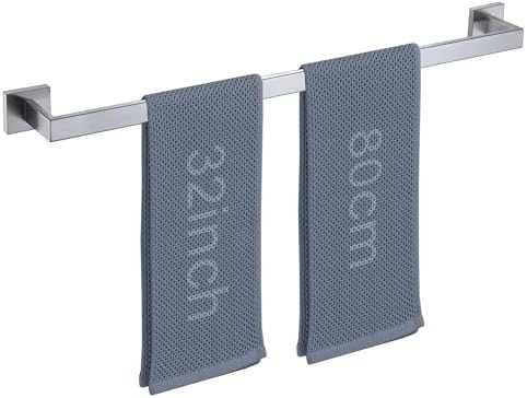 LANC 32-Inche Long Towel Bars for Bathroom Wall Mounted Brushed Nickel Bath Towel Racks Stainless Steel 80CM Towel Rails Square Towel Holder Rods Total-33.5” Towel Hanger, A8804BN-8P1