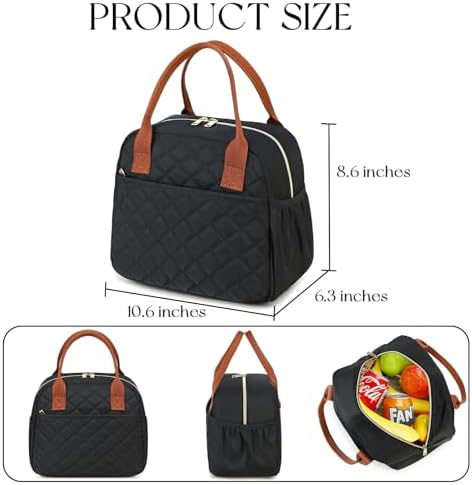 CAMTOP Lunch Box for Women Men Insulated Lunch Bag Lunch Tote Bag Leakproof Thermal Cooler Large Capacity for Travel Work School Picnic (Black-Brown)