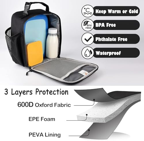 CaCTOUR Lunch Box for Men Women Adult,Premium Insulated Lunch Bag,Portable Small LunchBox for School Work Picnic (Black)