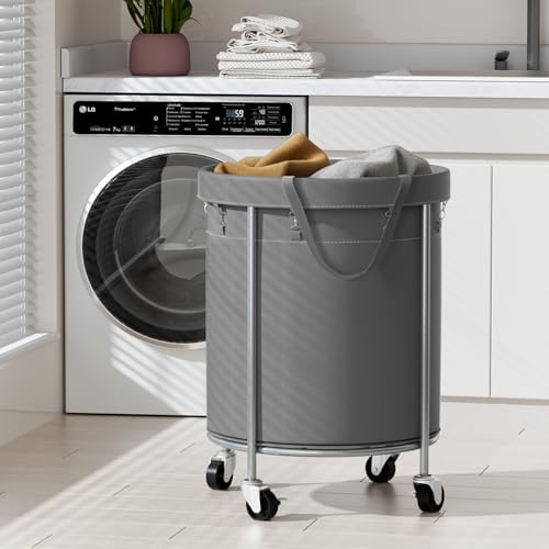 Aduanbang 170L Laundry Basket with Wheels, Rolling Hamper with Removable Bag & Steel Frame, Round Laundry Cart with 4 Casters & 2 Brakes, Ideal for Bedroom, Bathroom & Laundry Room