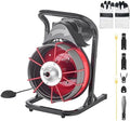 VEVOR 50FT x 1/2 Inch Drain Cleaning Machine, 250W Electric Drain Auger, Portable Sewer Snake Auger Cleaner with Cutters & Air-Activated Foot Switch for 1" to 4" Pipes, Black, Red