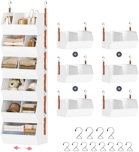 Hanging Closet Organizer Extra Large, Clothes Hanging Shelves for Closet with Divider, Collapsible Closet Storage System, Fabric Storage Bins for Home, Dorm, Rv, Sweaters, Handbags, Underwear, Sock