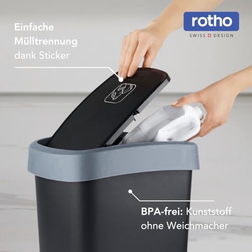 Rotho Twist Kitchen Bin Set of 3 10 L 25 L 50 L Lid Black/Silver